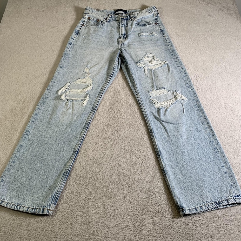 Aeropostale‎ High Rise Baggy Jeans Womens 6 Short Light Wash Distressed 30x29